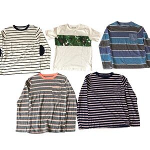 Size 10 Crewcuts Striped & Camouflage Long Sleeve Tee Shirts Bundle